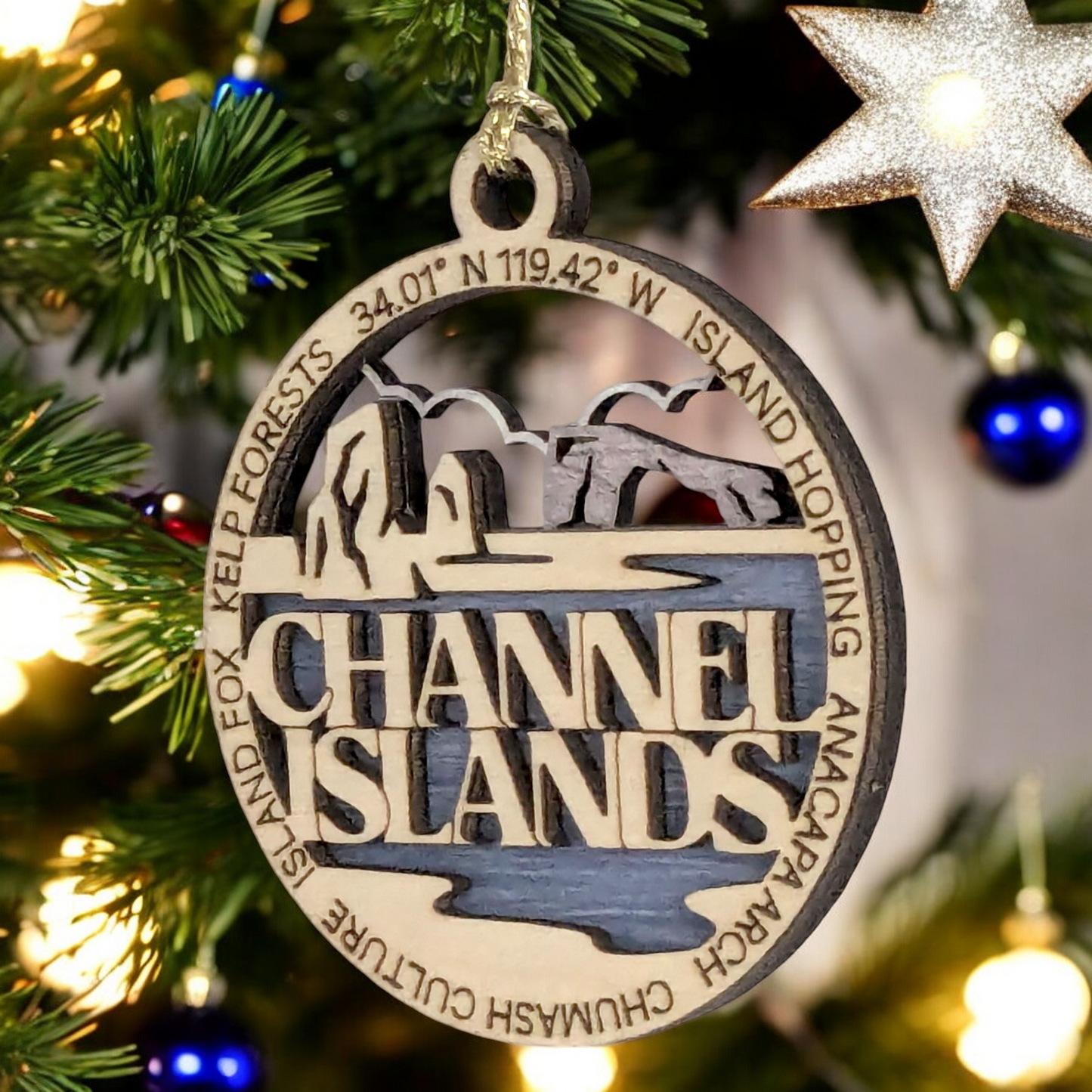 Channel Islands National Park Ornament - 3" Wood Laser Cut Christmas Decoration with Island Scene