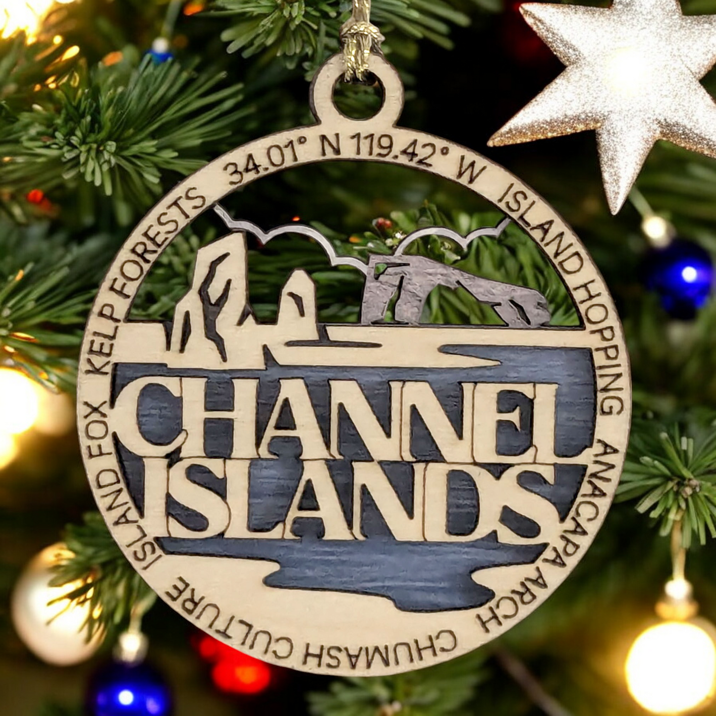 Channel Islands National Park Ornament - 3" Wood Laser Cut Christmas Decoration with Island Scene