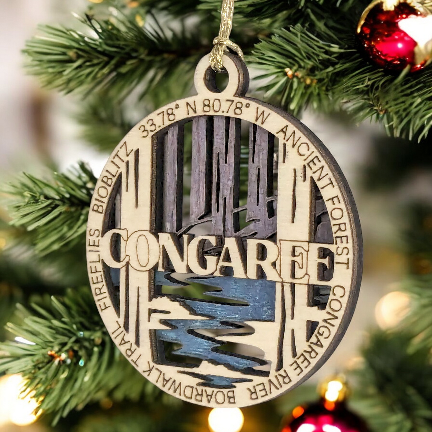Congaree National Park Handcrafted Wood Ornament - 3" Laser Cut Christmas Decoration with Ancient Forest Scene