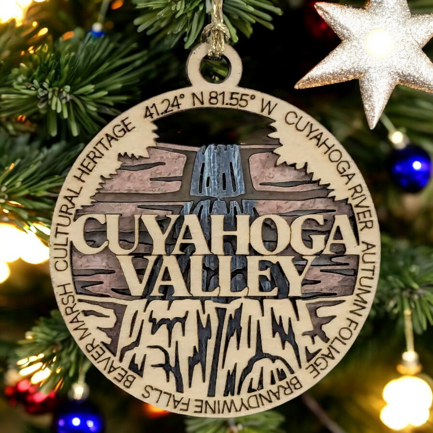 Cuyahoga Valley National Park Wood Ornament - Handmade 3" Laser Cut Christmas Decoration, Ohio Souvenir, Nature Lover Gift