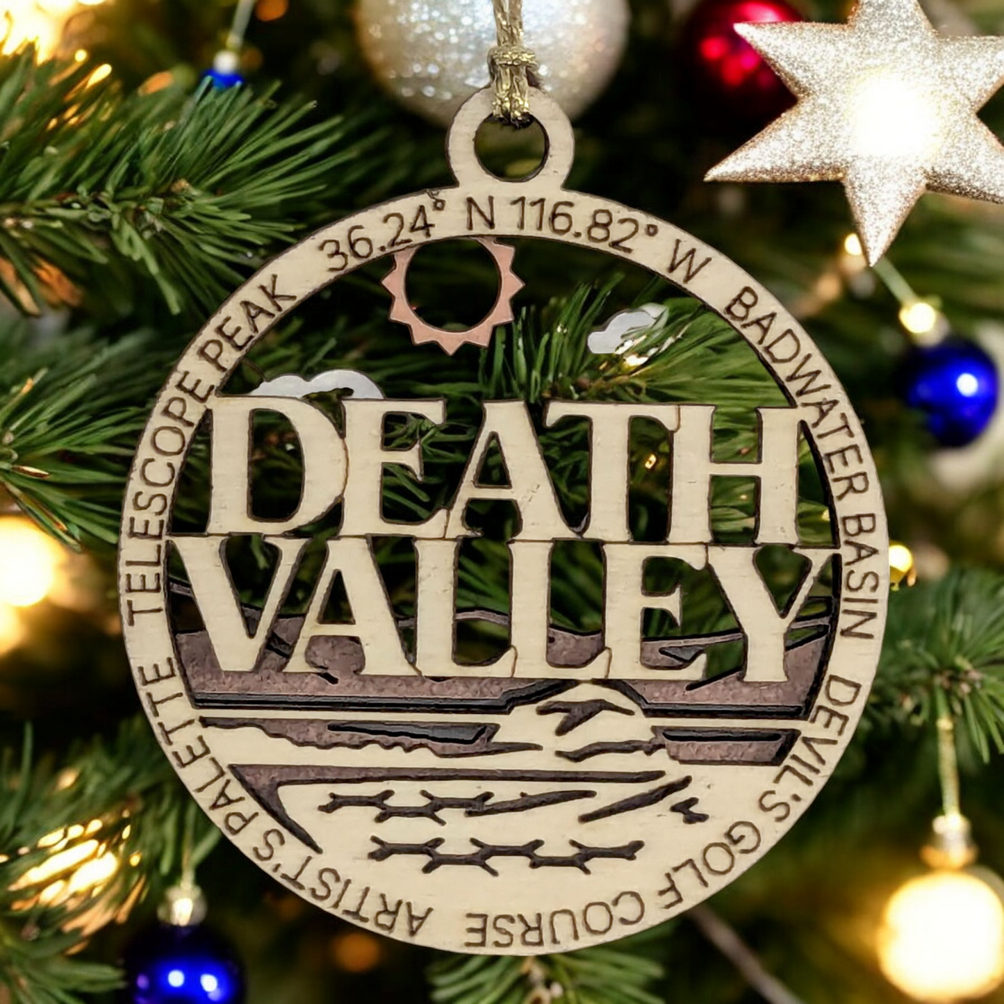 Death Valley National Park Handcrafted Wood Christmas Ornament - 3" Laser Cut Souvenir with Desert Scene