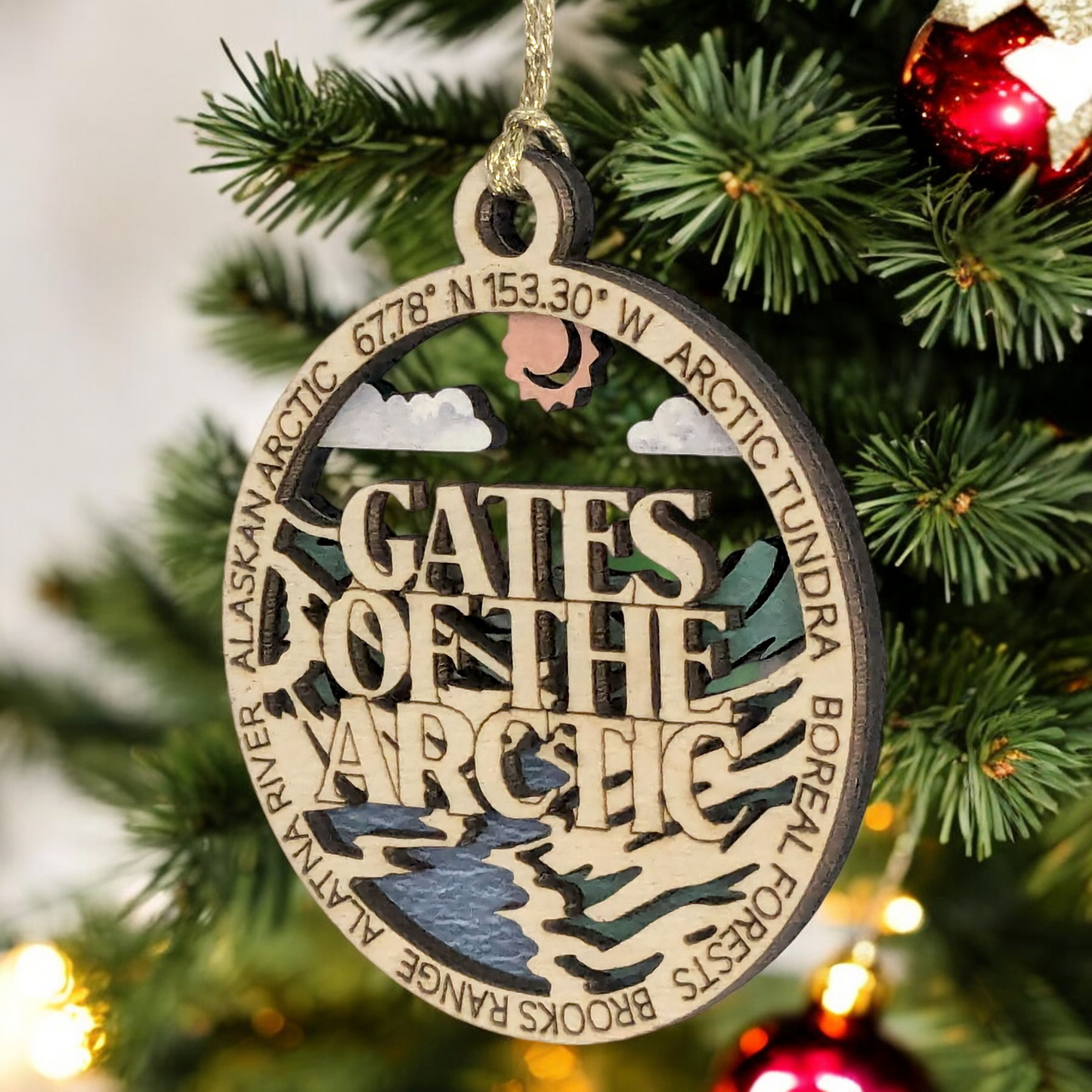 Gates of Arctic National Park Scene - Laser Cut Wood Alaska Ornament, Handmade Christmas Decor