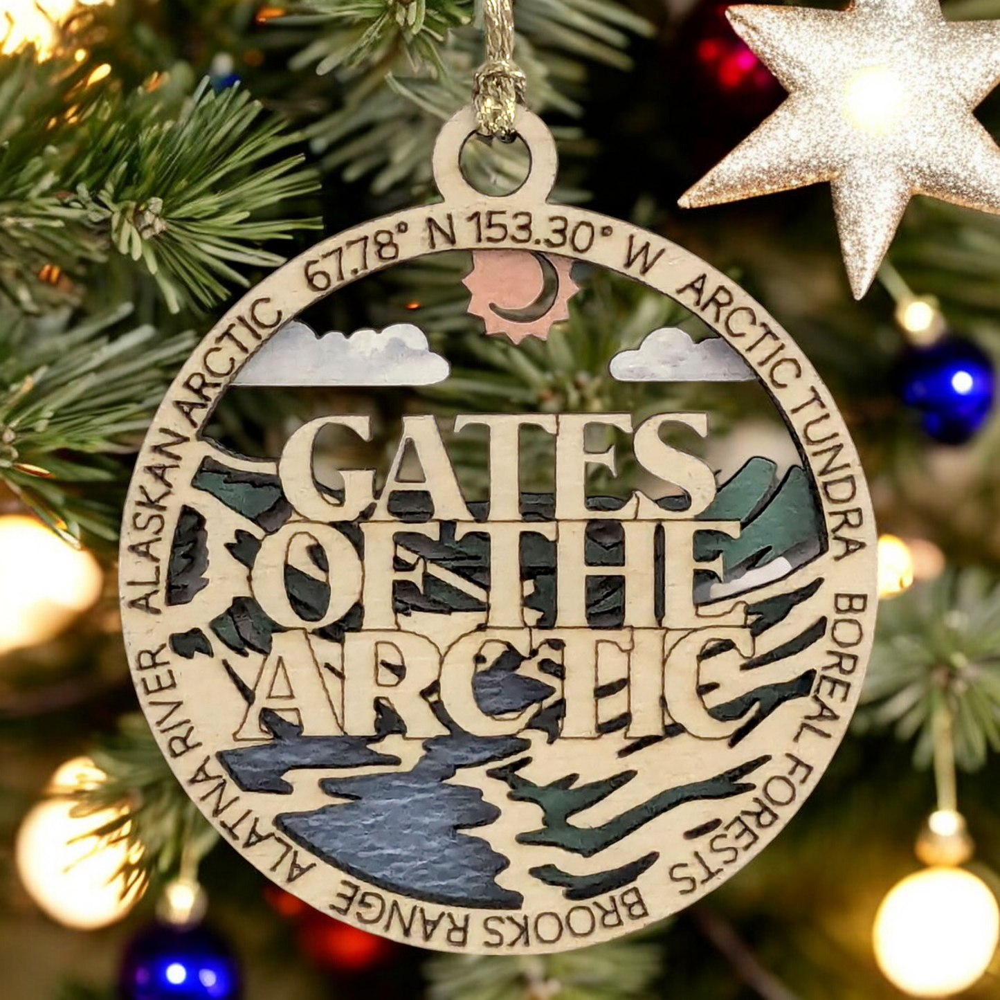 Gates of Arctic National Park Scene - Laser Cut Wood Alaska Ornament, Handmade Christmas Decor