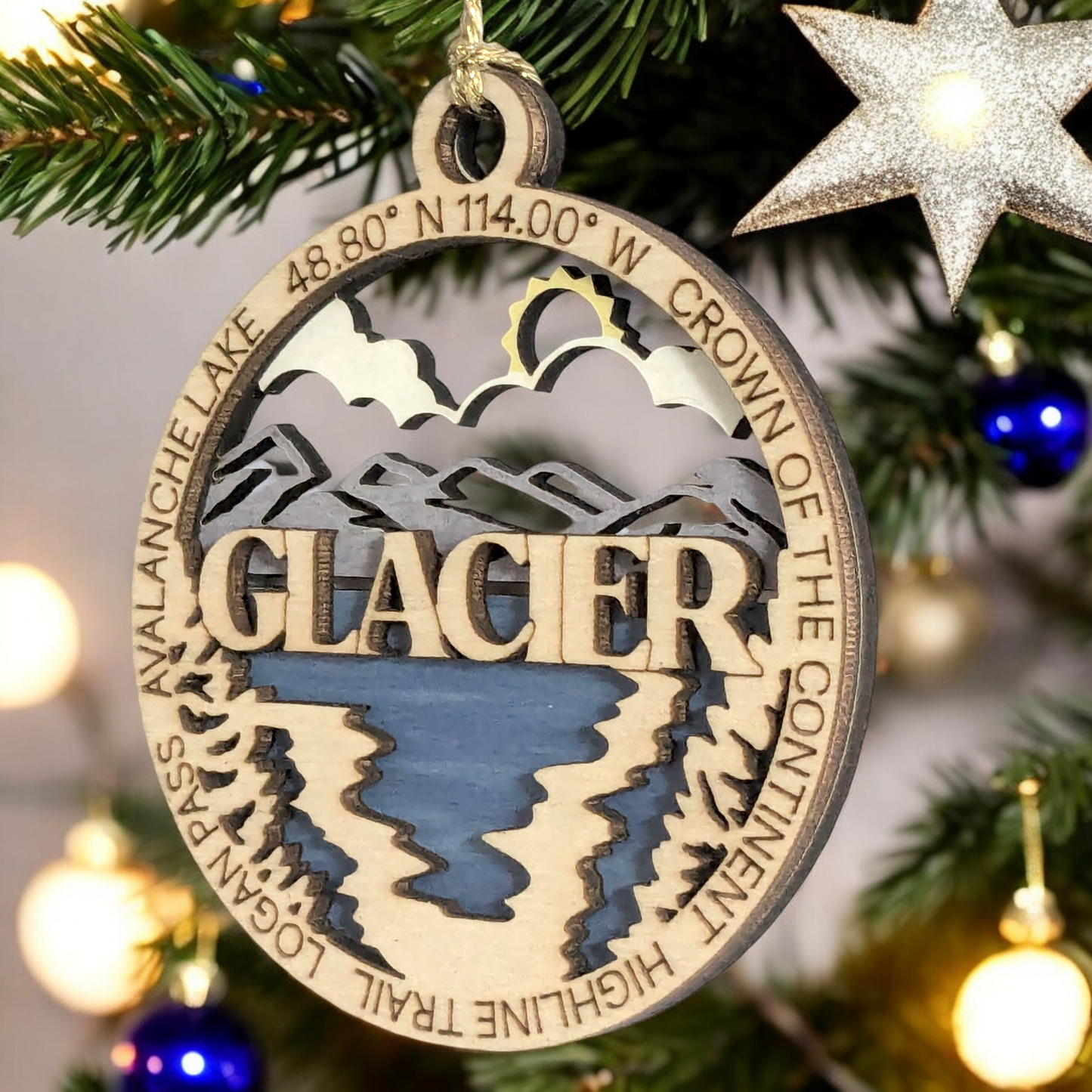 Glacier National Park Ornament - Handcrafted Wooden 3" Round, Avalanche Lake Christmas Decor