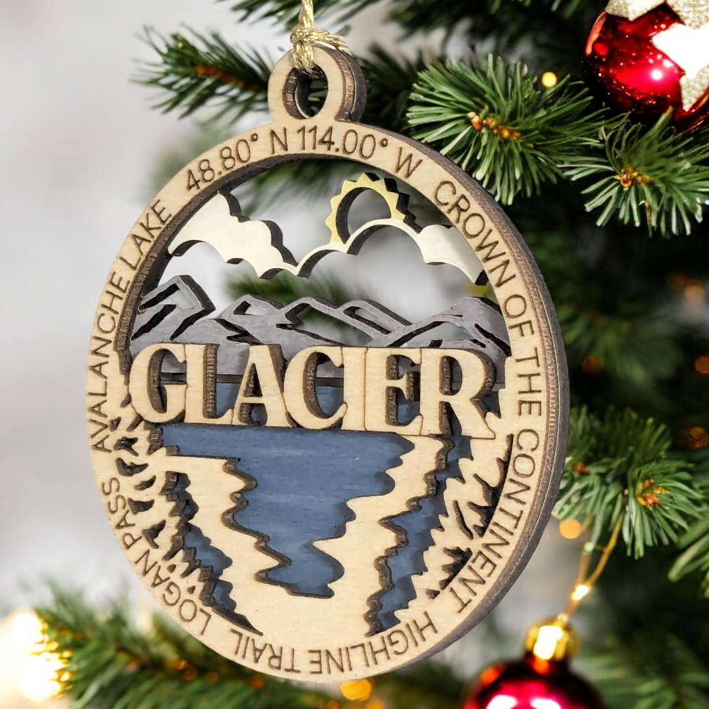 Glacier National Park Ornament - Handcrafted Wooden 3" Round, Avalanche Lake Christmas Decor
