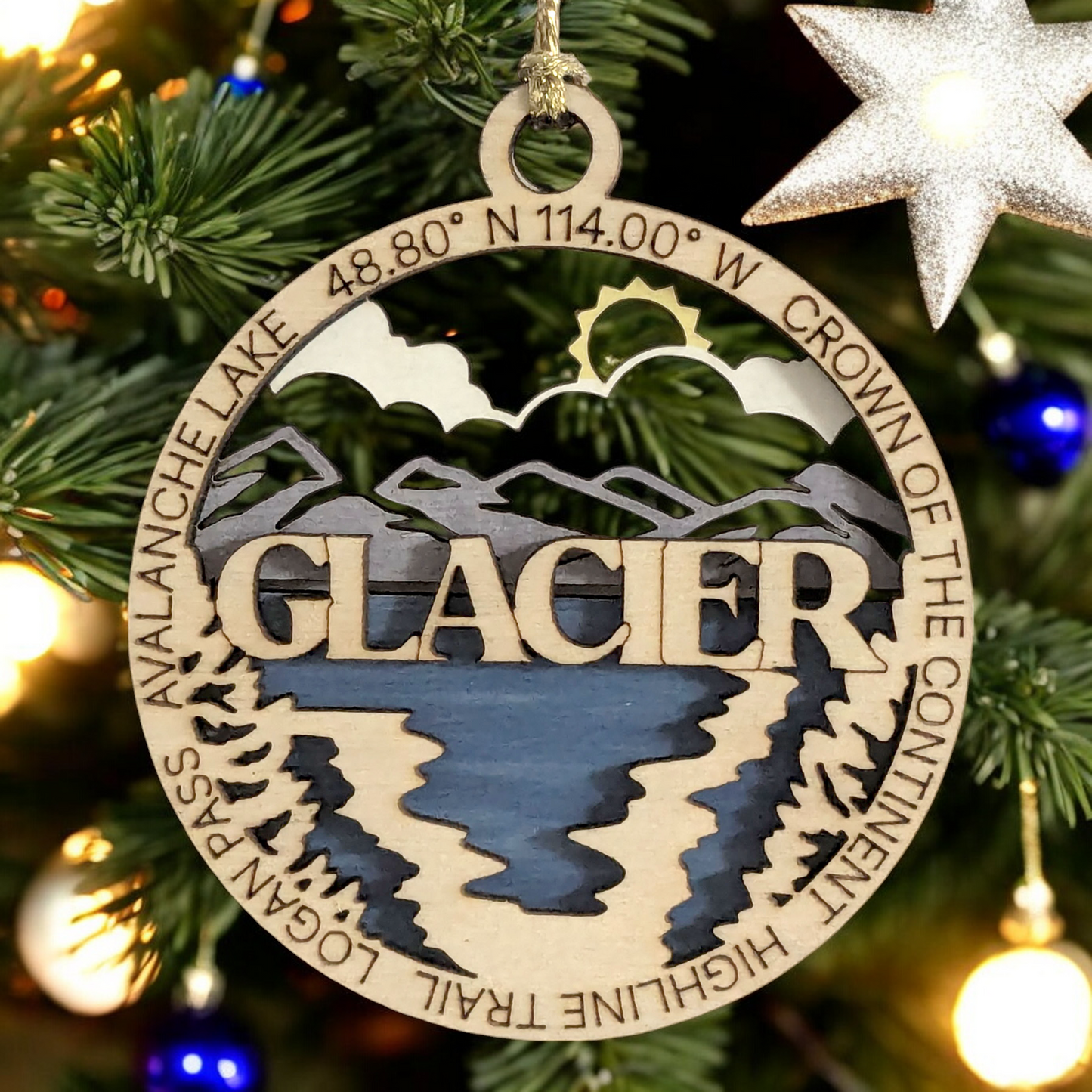 Glacier National Park Ornament - Handcrafted Wooden 3" Round, Avalanche Lake Christmas Decor
