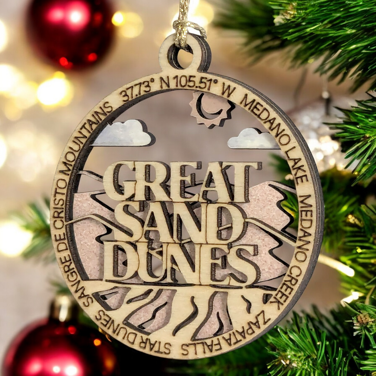 Great Sand Dunes National Park Handcrafted Wood Ornament - 3" Laser Cut Christmas Decor, Colorado Souvenir, Small Business USA Made