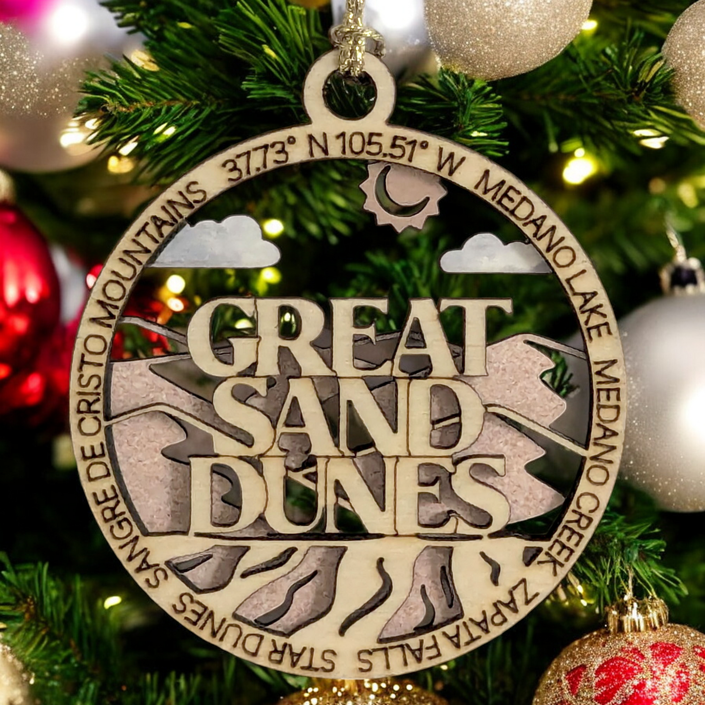 Great Sand Dunes National Park Handcrafted Wood Ornament - 3" Laser Cut Christmas Decor, Colorado Souvenir, Small Business USA Made