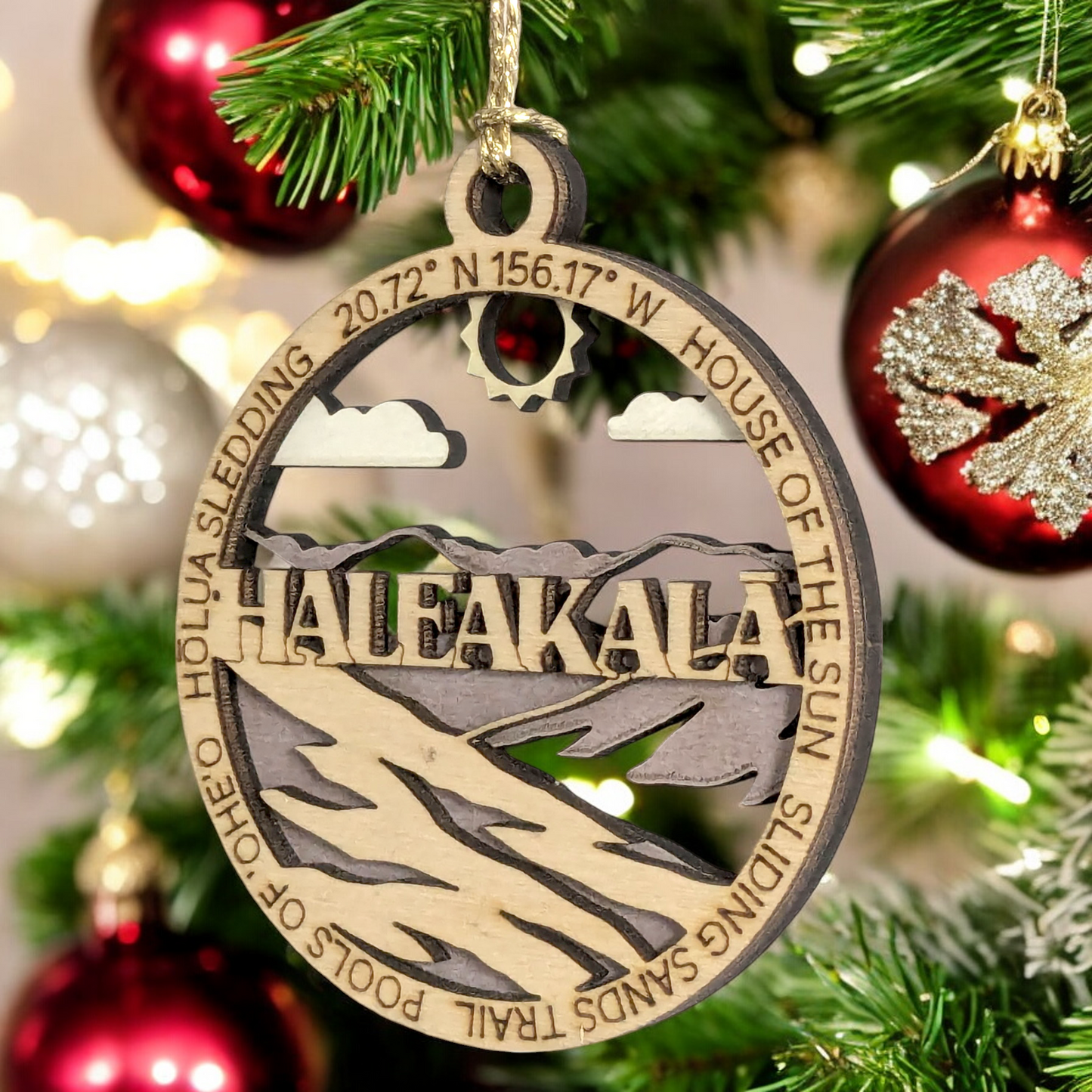 Haleakala National Park "House of the Sun" Scene, 3" Laser Cut Wood Ornament - Handmade Christmas Decor, Small Business USA Made