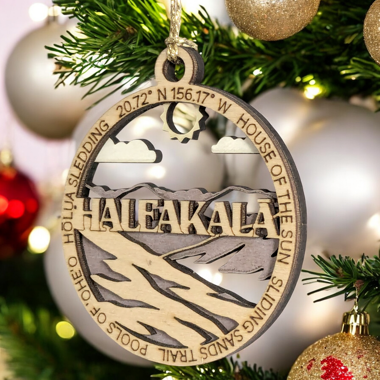 Haleakala National Park "House of the Sun" Scene, 3" Laser Cut Wood Ornament - Handmade Christmas Decor, Small Business USA Made