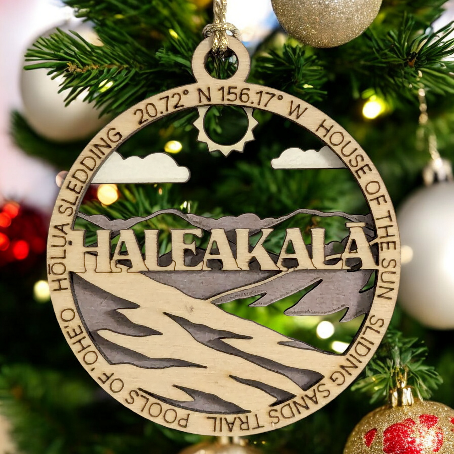 Haleakala National Park "House of the Sun" Scene, 3" Laser Cut Wood Ornament - Handmade Christmas Decor, Small Business USA Made