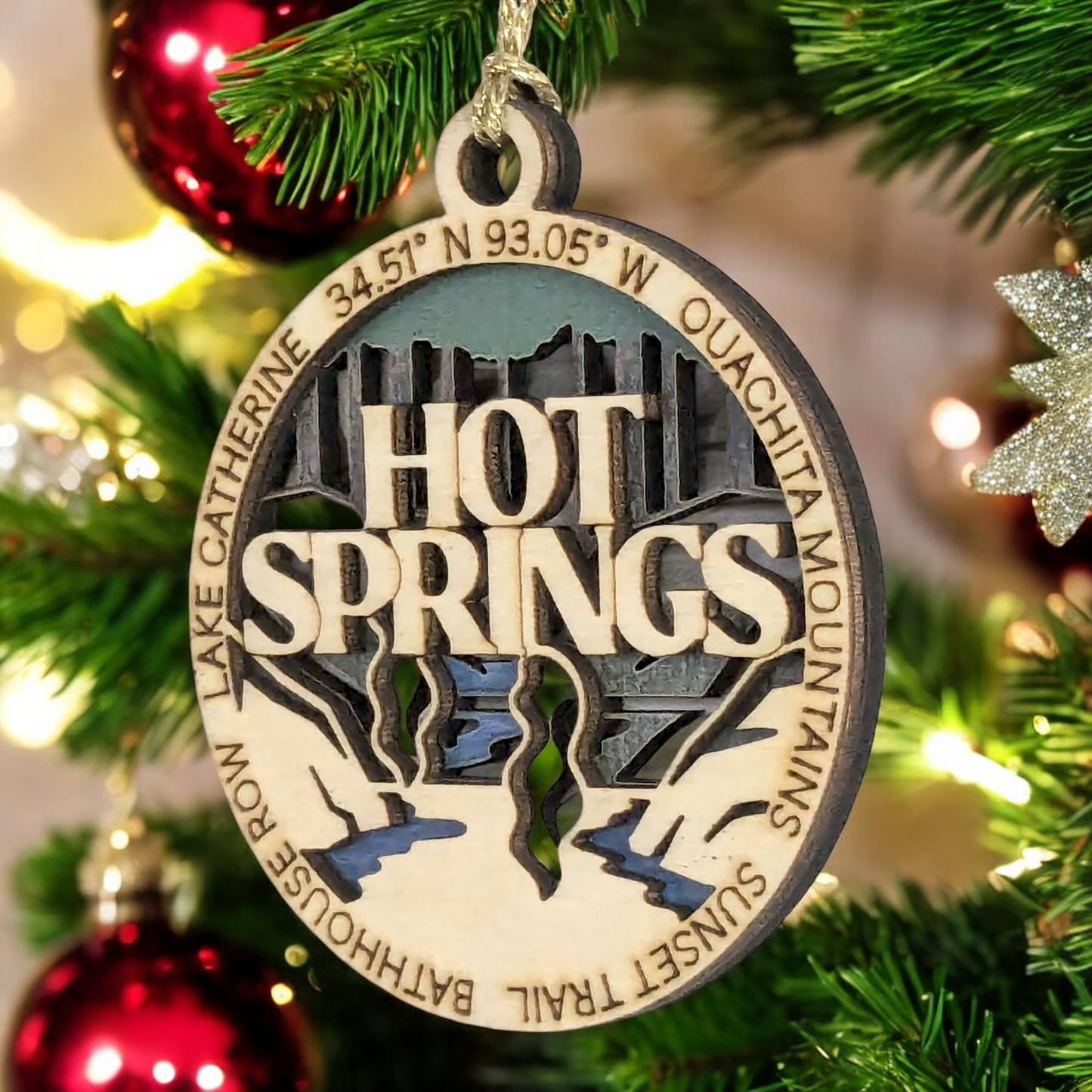 Hot Springs National Park Wood Ornament - Artisan-Made 3" Round, Laser-Engraved Scene with Natural Wood & Full Color Layers
