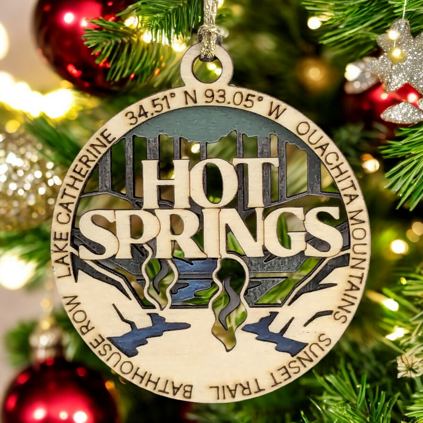 Hot Springs National Park Wood Ornament - Artisan-Made 3" Round, Laser-Engraved Scene with Natural Wood & Full Color Layers
