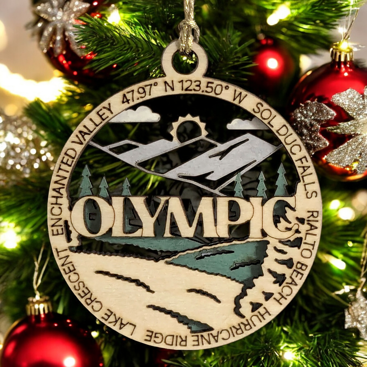 Olympic National Park Forest & Mountain Scene, 3" Laser Cut Wood Ornament - Handcrafted Christmas Decor made in USA