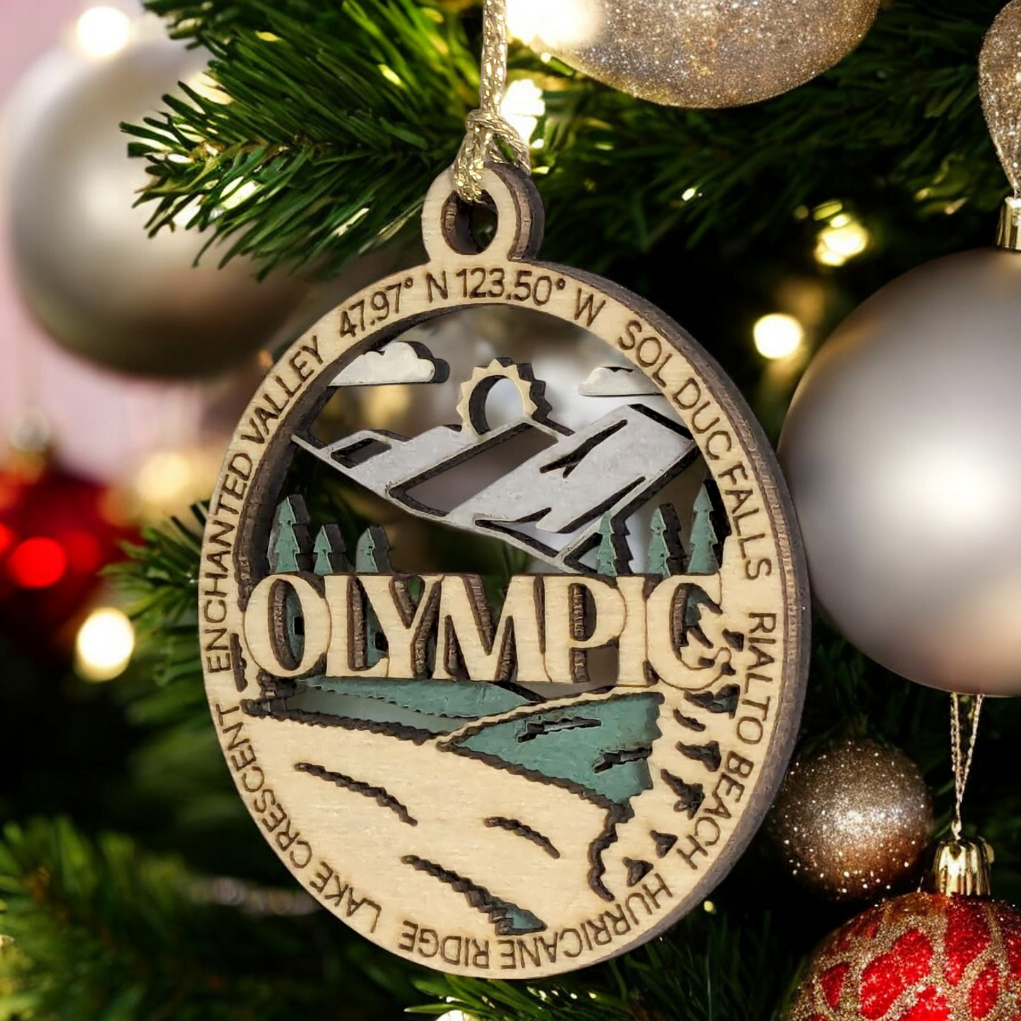 Olympic National Park Forest & Mountain Scene, 3" Laser Cut Wood Ornament - Handcrafted Christmas Decor made in USA