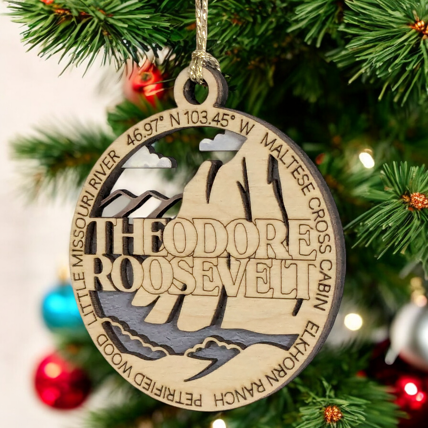 Theodore Roosevelt National Park Ornament - 3" Wood Laser Cut Christmas Decoration, Handmade in USA