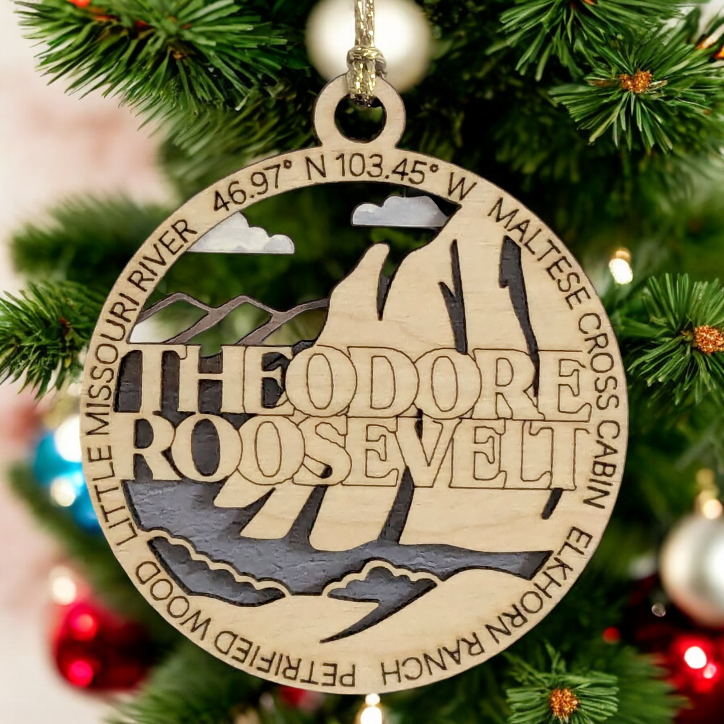 Theodore Roosevelt National Park Ornament - 3" Wood Laser Cut Christmas Decoration, Handmade in USA