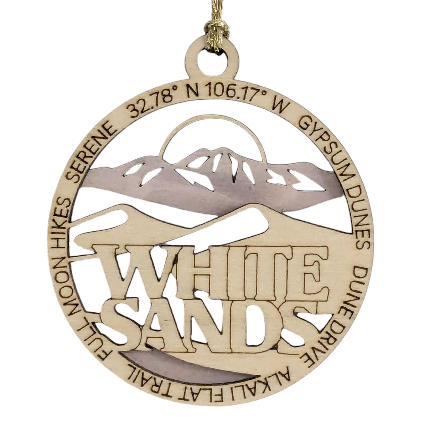 White Sands National Park 3" Wood Ornament - Handmade USA Christmas Decor, Gypsum Dunes Scene, Laser Cut 2-Layer Round Holiday Gift for Nature Lovers