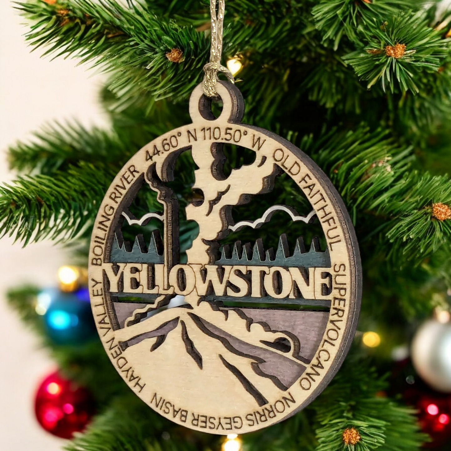 Yellowstone National Park Wood Ornament - Old Faithful Geyser Christmas Tree Decoration, Handmade in USA