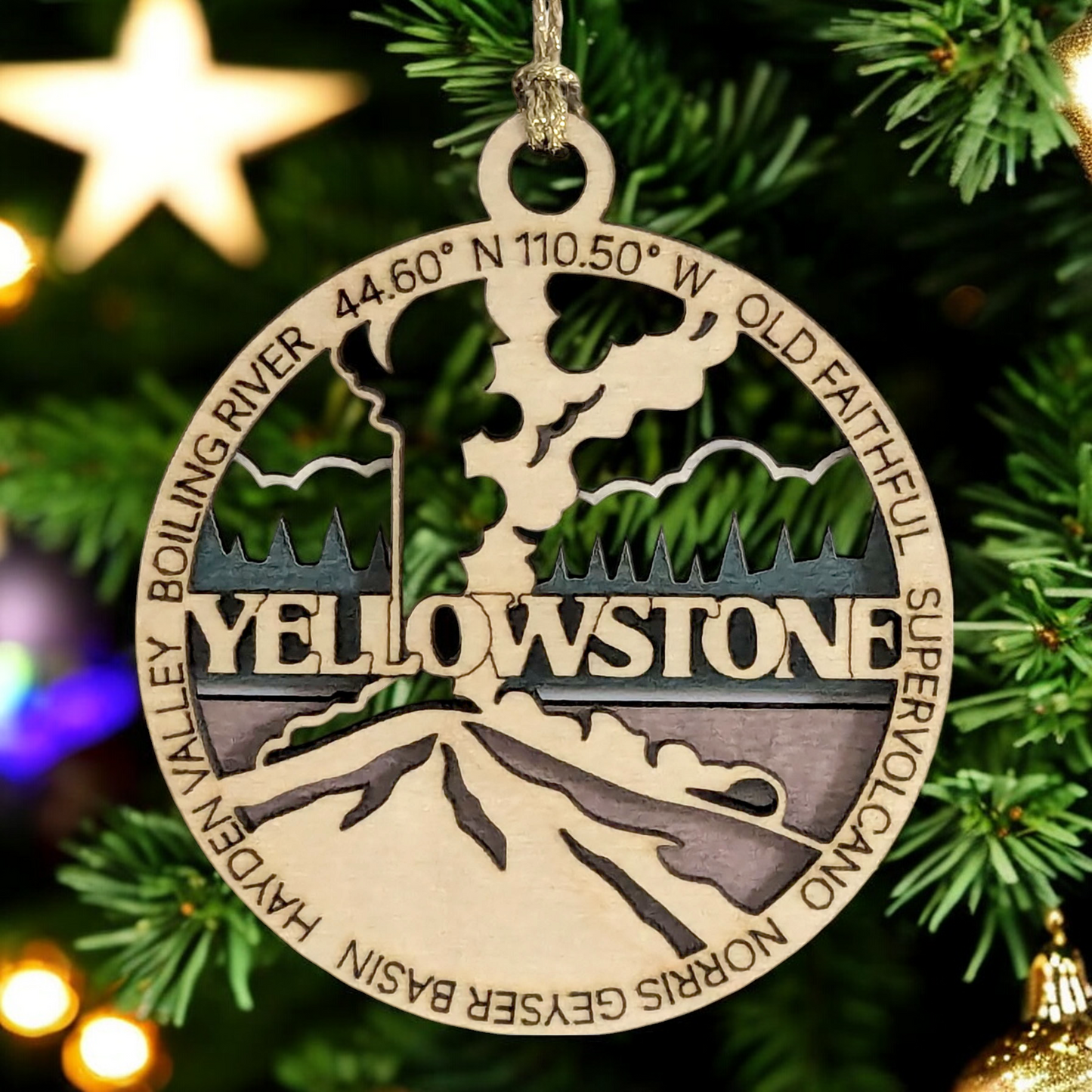 Yellowstone National Park Wood Ornament - Old Faithful Geyser Christmas Tree Decoration, Handmade in USA