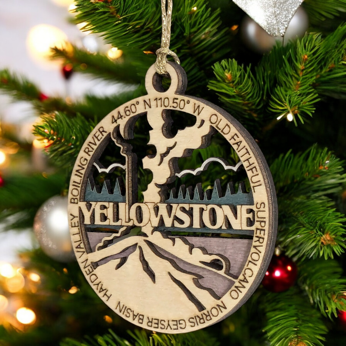 Yellowstone National Park Wood Ornament - Old Faithful Geyser Christmas Tree Decoration, Handmade in USA