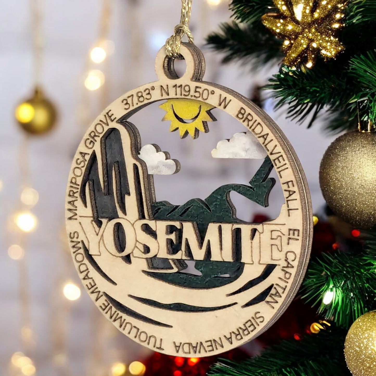Yosemite National Park Wood Ornament - Handcrafted 3" Christmas Decoration with Bridalveil Fall and El Capitan Scene - Made in USA by Small Busines