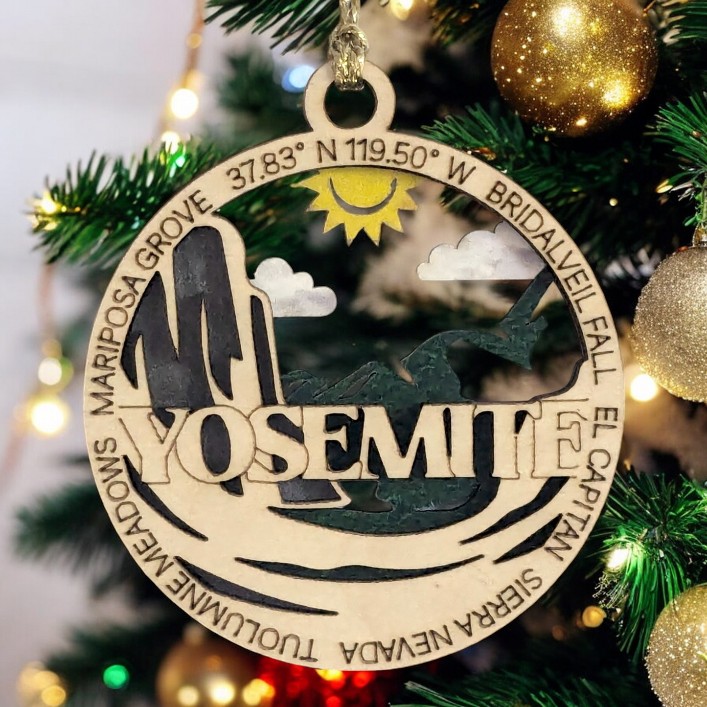 Yosemite National Park Wood Ornament - Handcrafted 3" Christmas Decoration with Bridalveil Fall and El Capitan Scene - Made in USA by Small Busines