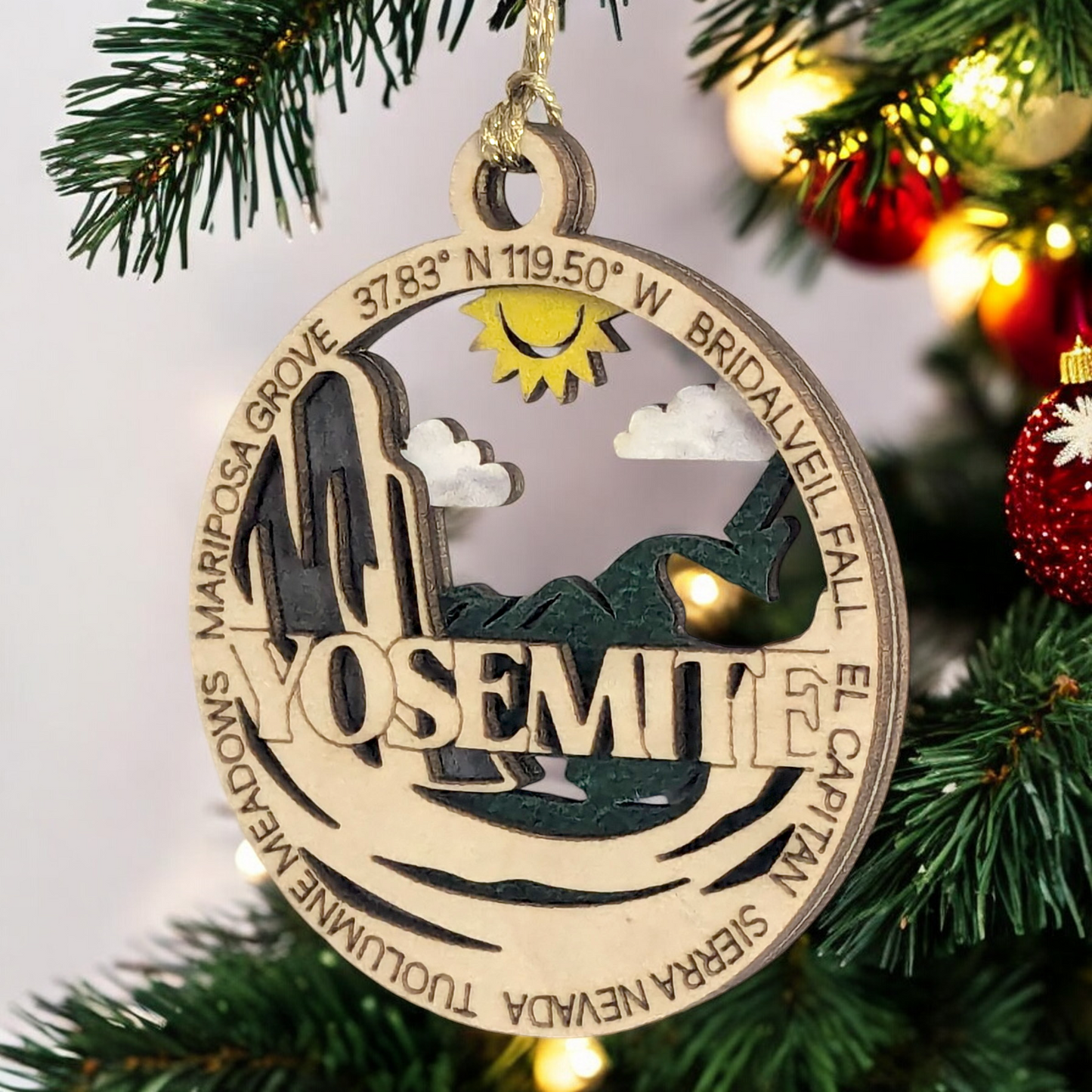 Yosemite National Park Wood Ornament - Handcrafted 3" Christmas Decoration with Bridalveil Fall and El Capitan Scene - Made in USA by Small Busines