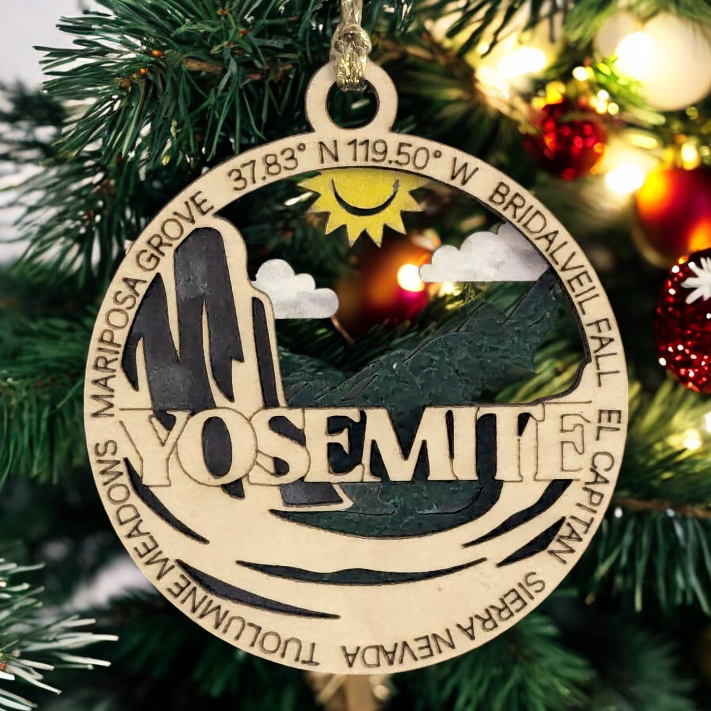 Yosemite National Park Wood Ornament - Handcrafted 3" Christmas Decoration with Bridalveil Fall and El Capitan Scene - Made in USA by Small Busines
