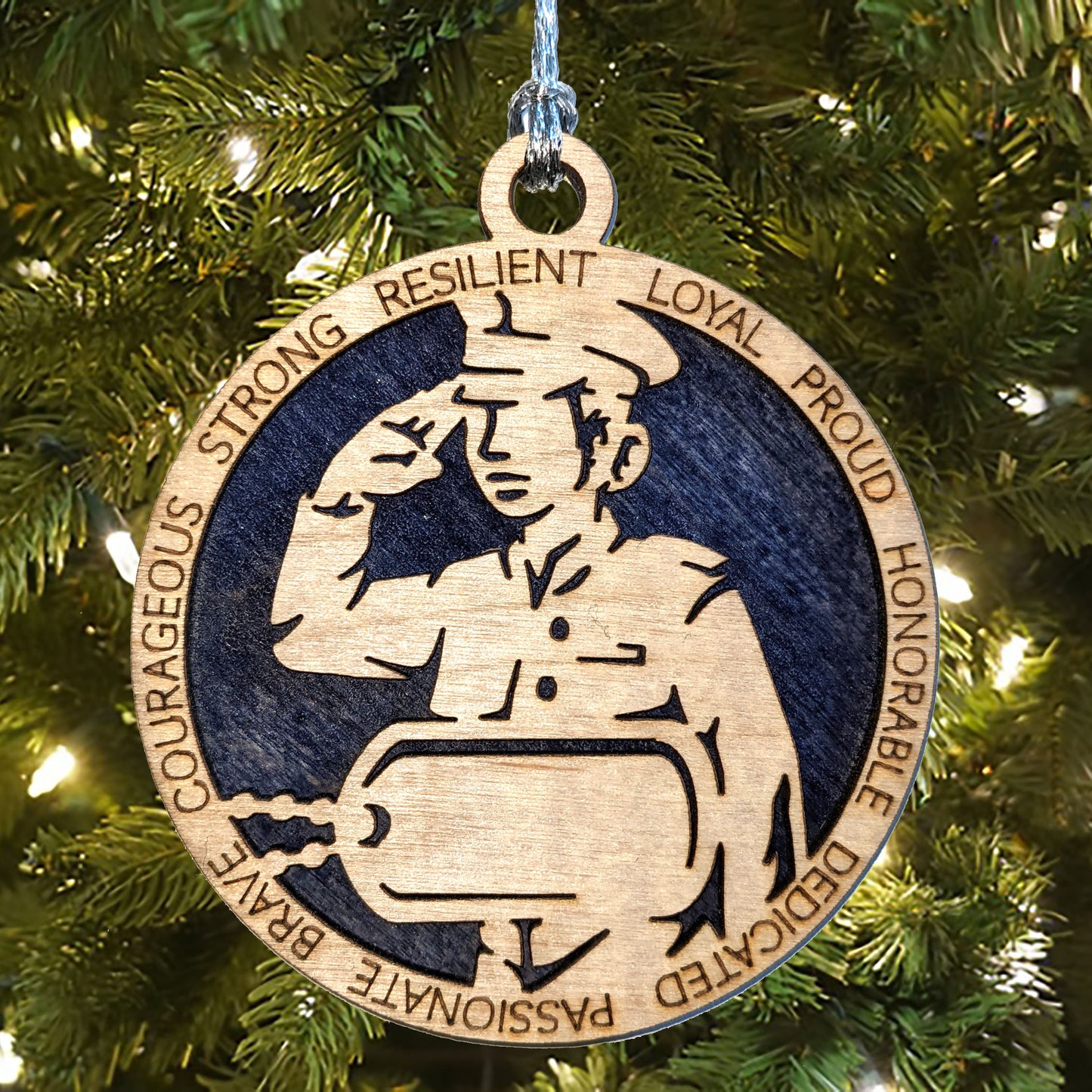Personalized Female Navy Sailor Ornament - 3" Wooden Christmas Decoration for Women Veterans, Customizable Dog Tags