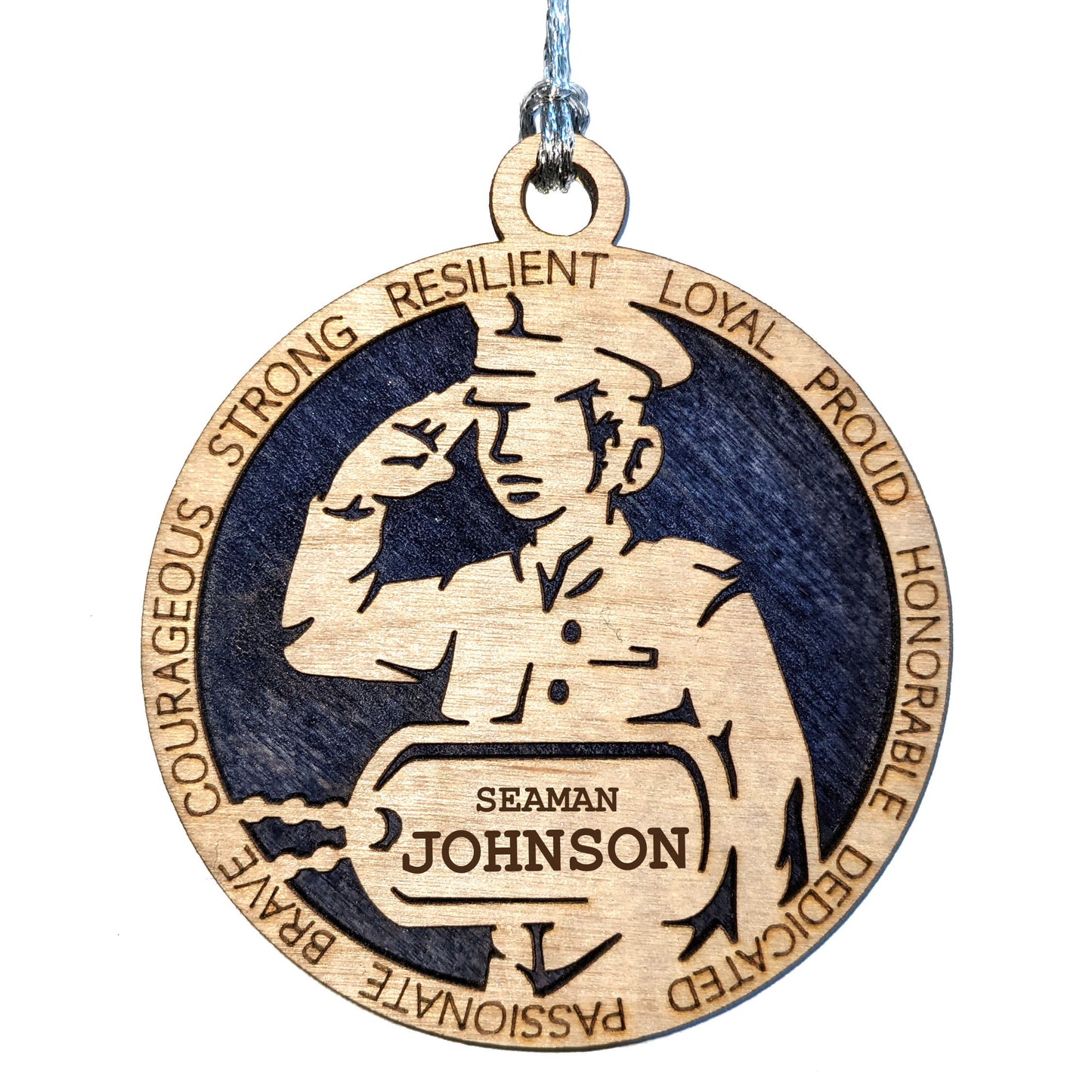 Personalized Female Navy Sailor Ornament - 3" Wooden Christmas Decoration for Women Veterans, Customizable Dog Tags