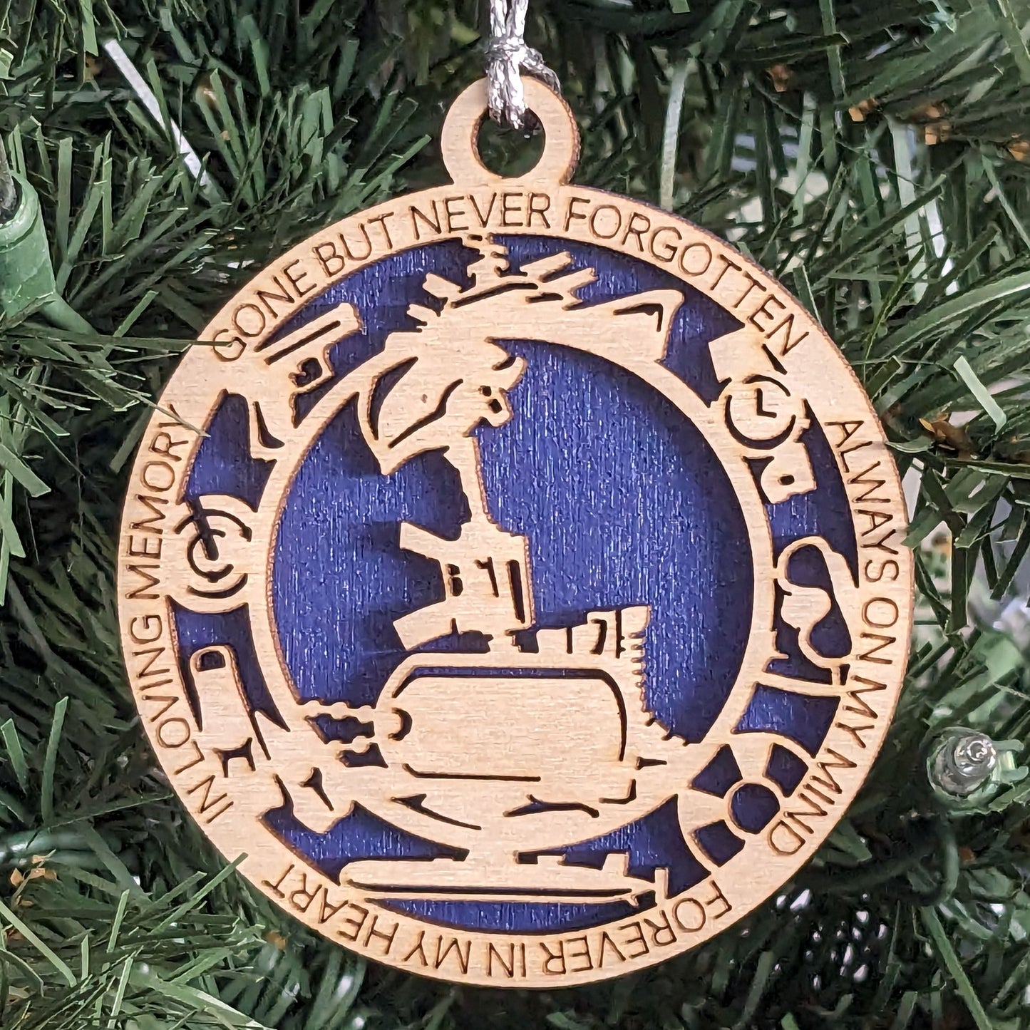 Personalized Navy Battlefield Cross Ornament - Military Memorial Christmas Gift, Wooden 3" Laser Cut with Custom Dog Tags