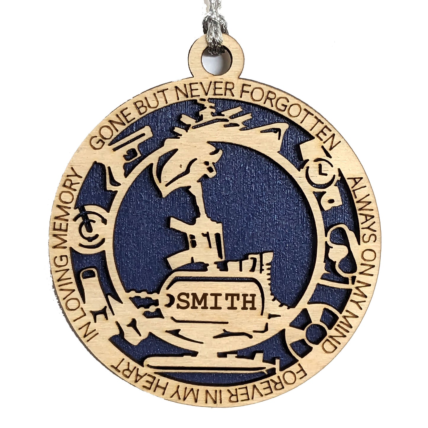 Personalized Navy Battlefield Cross Ornament - Military Memorial Christmas Gift, Wooden 3" Laser Cut with Custom Dog Tags