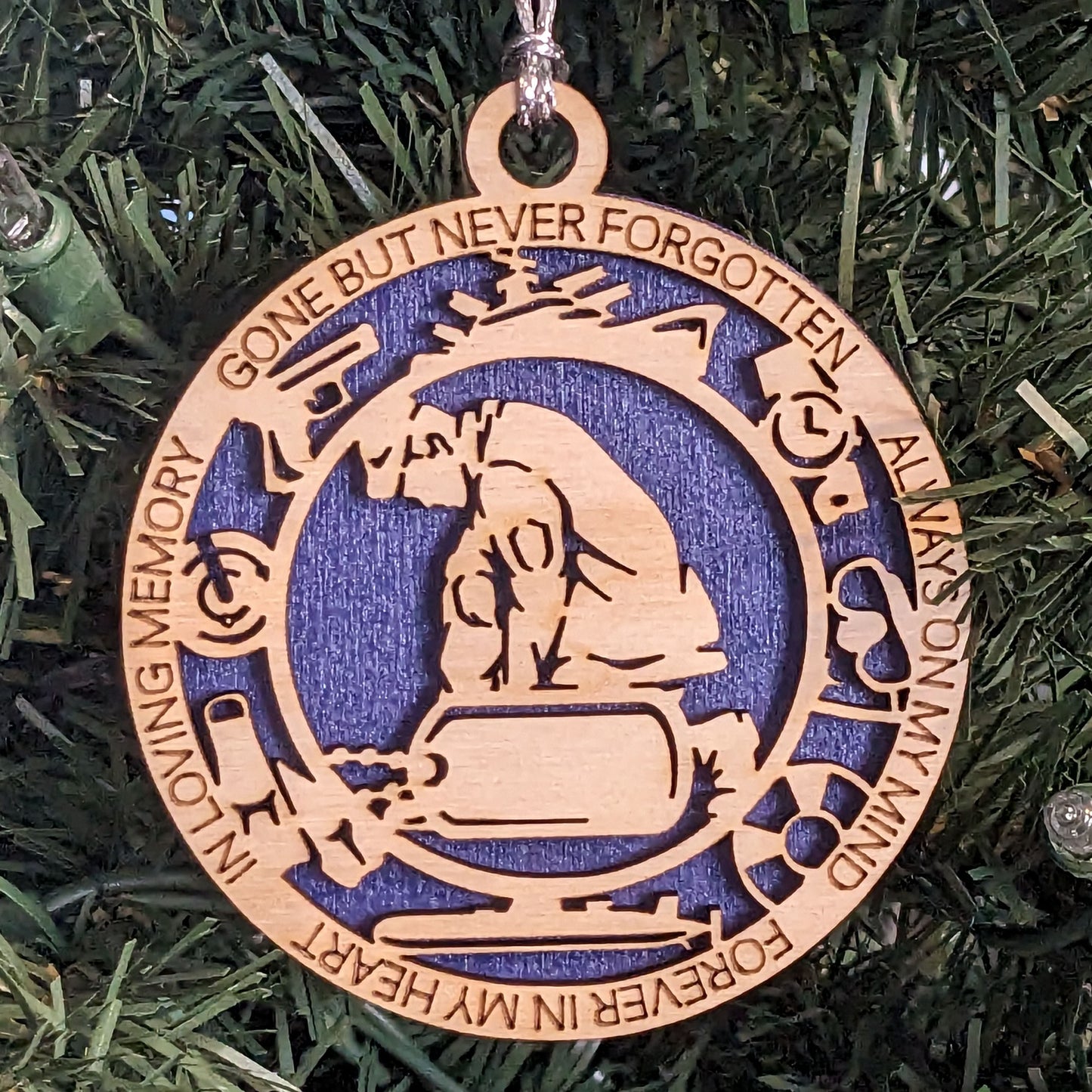 Personalized Navy Sailor Memorial Christmas Ornament - 3" Wood Laser Cut Tribute with Custom Dog Tags