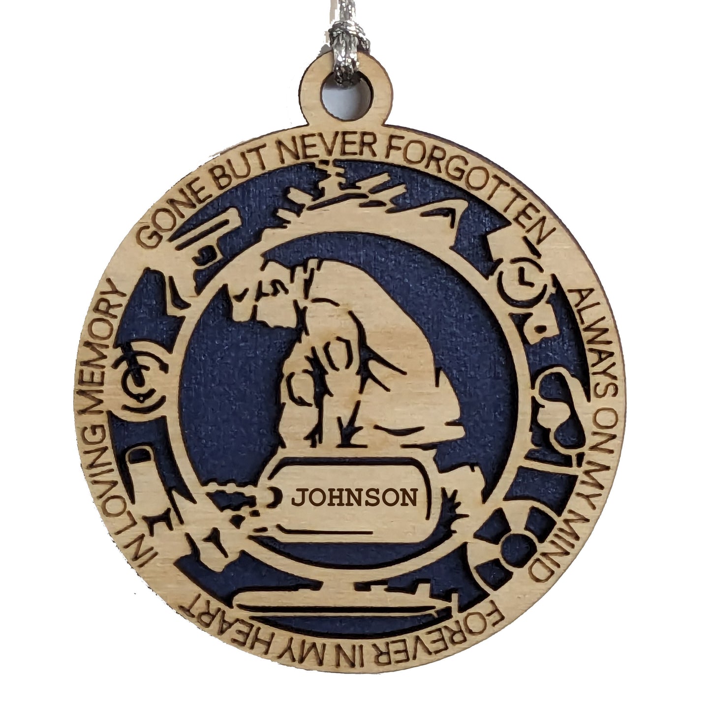 Personalized Navy Sailor Memorial Christmas Ornament - 3" Wood Laser Cut Tribute with Custom Dog Tags