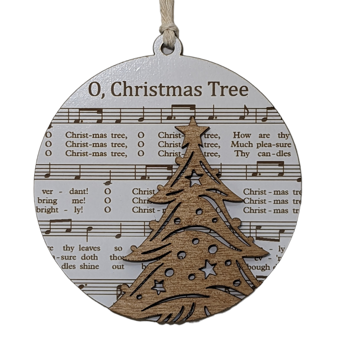 3.5" Laser Engraved Christmas Ornament - O Christmas Tree Sheet Music Design, Holiday Musical Decor, Festive Xmas Gift