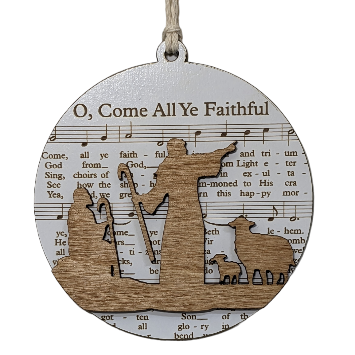 3.5" Laser-Engraved Christmas Ornament - O Come All Ye Faithful Sheet Music, Holiday Decor, Musical Theme, Festive Tree Decoration, Gift for Music Lovers