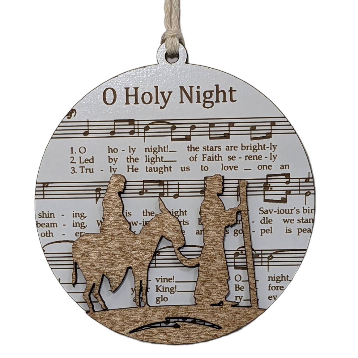 3.5" O Holy Night Laser-Engraved Christmas Ornament - Musical Sheet Music Holiday Decor, Wood Keepsake, Festive Xmas Gift