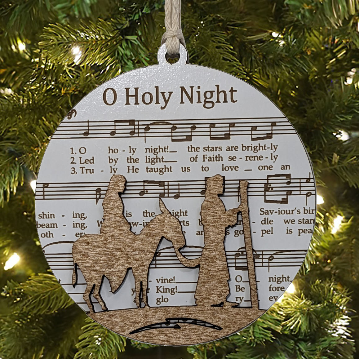 3.5" O Holy Night Laser-Engraved Christmas Ornament - Musical Sheet Music Holiday Decor, Wood Keepsake, Festive Xmas Gift