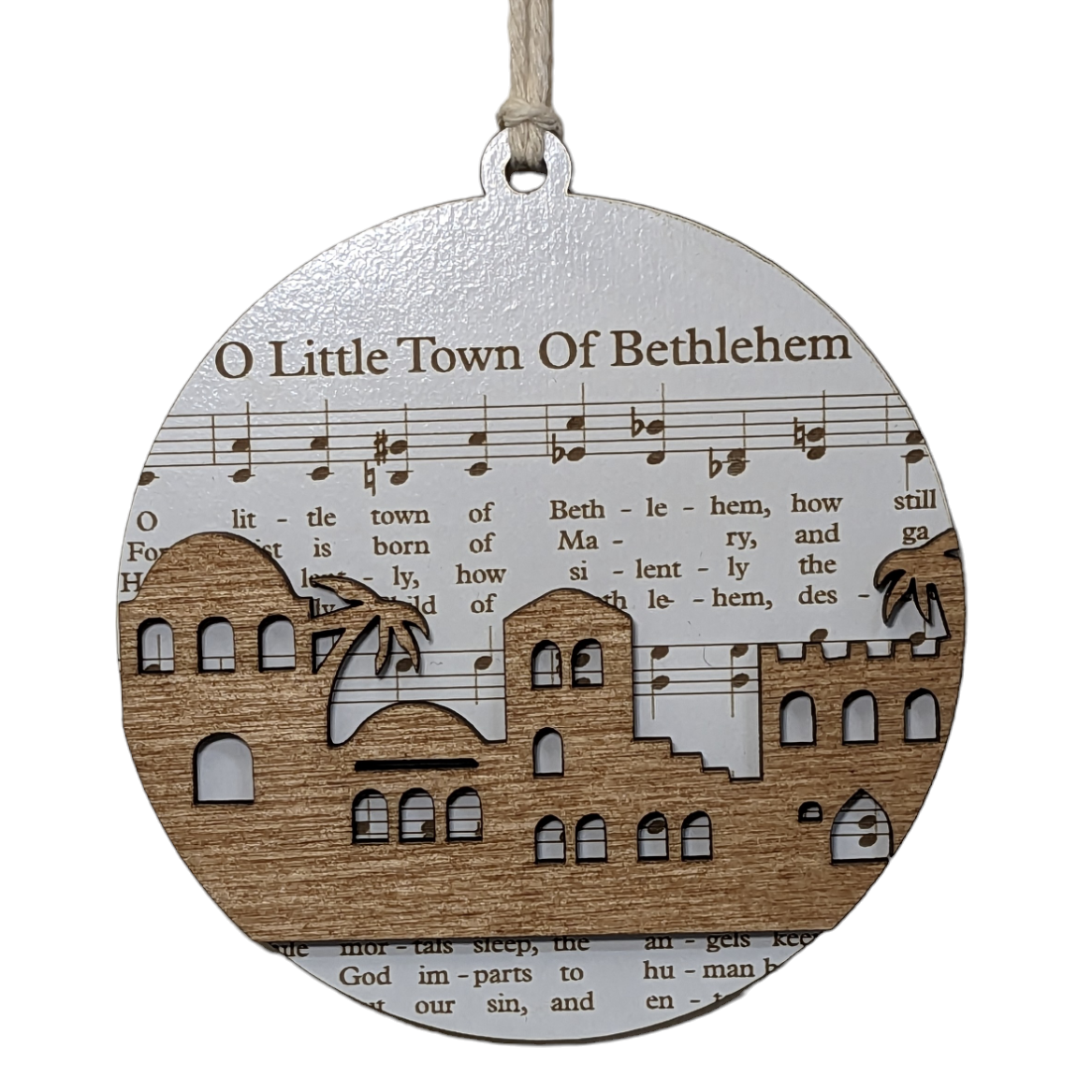 3.5" Laser Engraved Christmas Ornament - O Little Town Of Bethlehem Sheet Music - Holiday Decor, Music Lover Gift, Customizable Xmas Keepsake