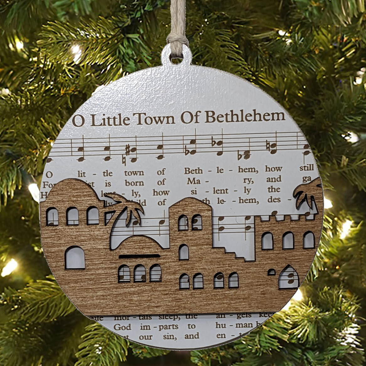 3.5" Laser Engraved Christmas Ornament - O Little Town Of Bethlehem Sheet Music - Holiday Decor, Music Lover Gift, Customizable Xmas Keepsake