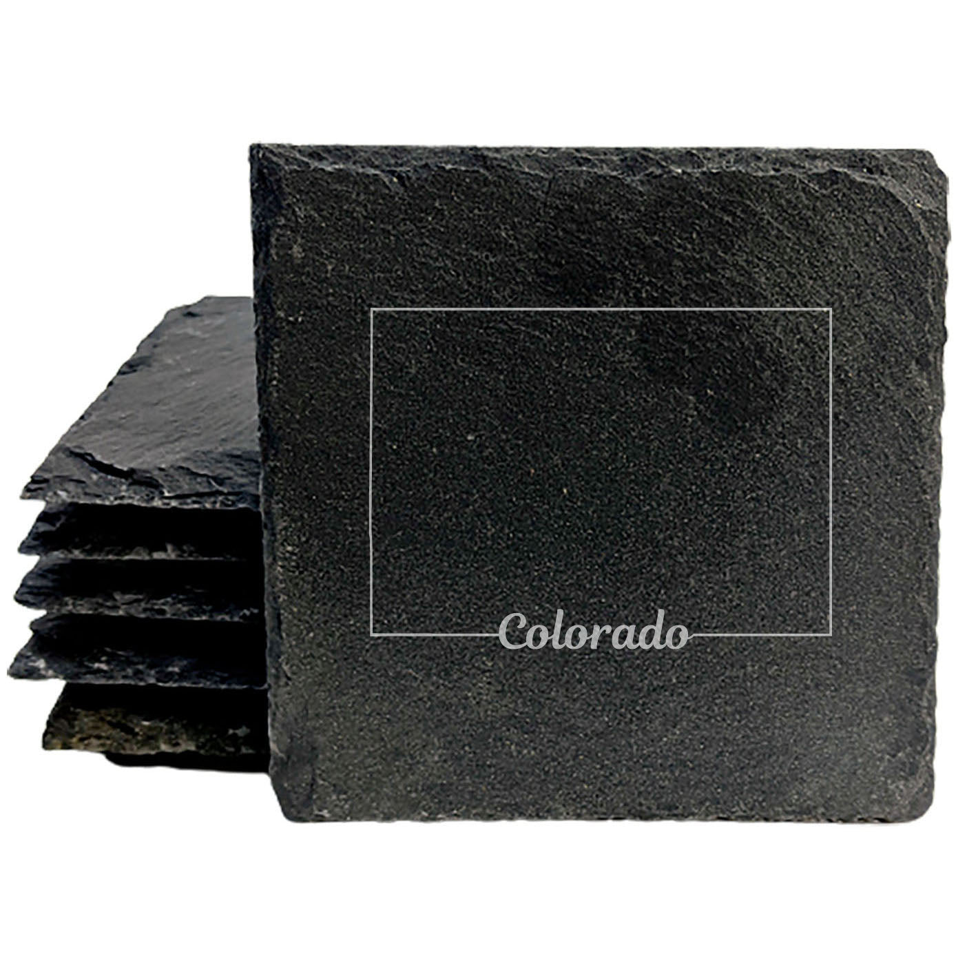 Rustic Slate Coasters Set of 4, Round 4" with Colorado State Outline Design, Perfect for Holidays, Birthdays, Housewarming Gifts, She-Shed or Man Cave, Made in Oregon, USA, Natural Chipped Edge