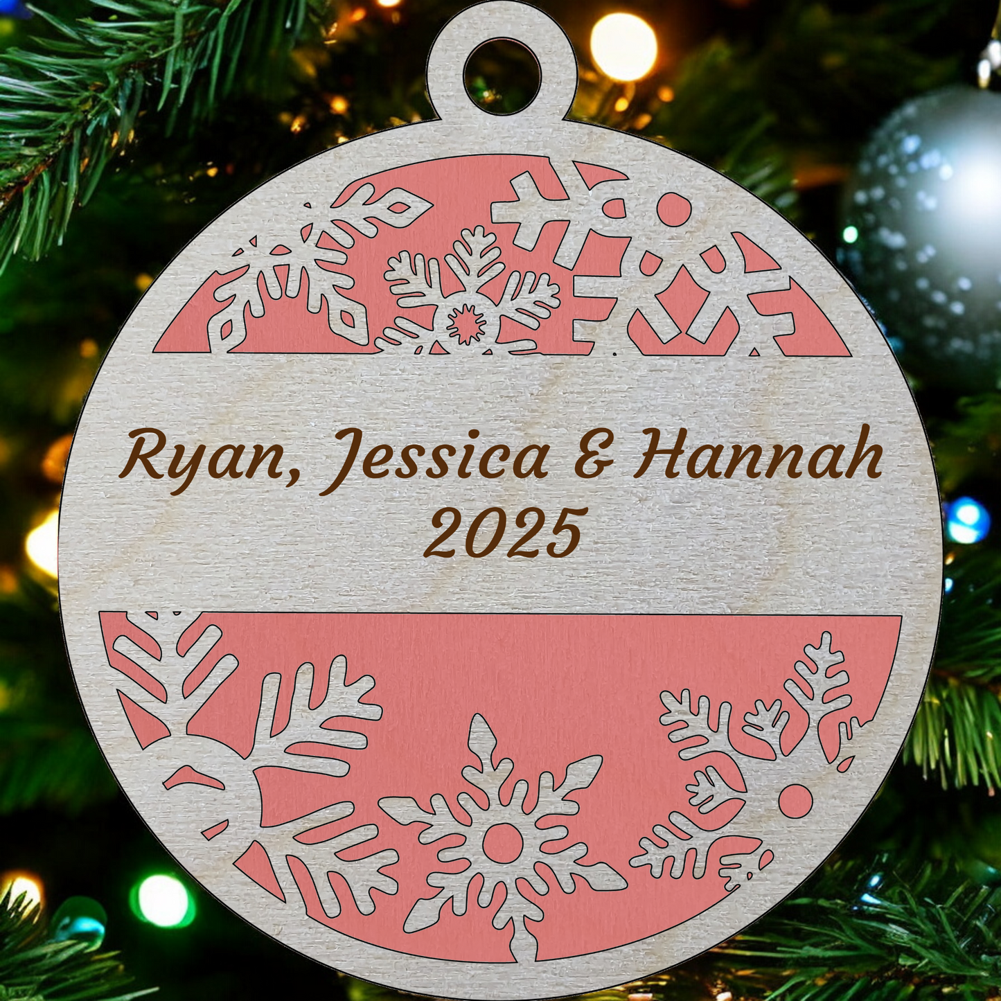Personalized Wood Christmas Ornament - 3" Laser Cut Snowflake Monogram - Custom Holiday Decor - Handmade in USA