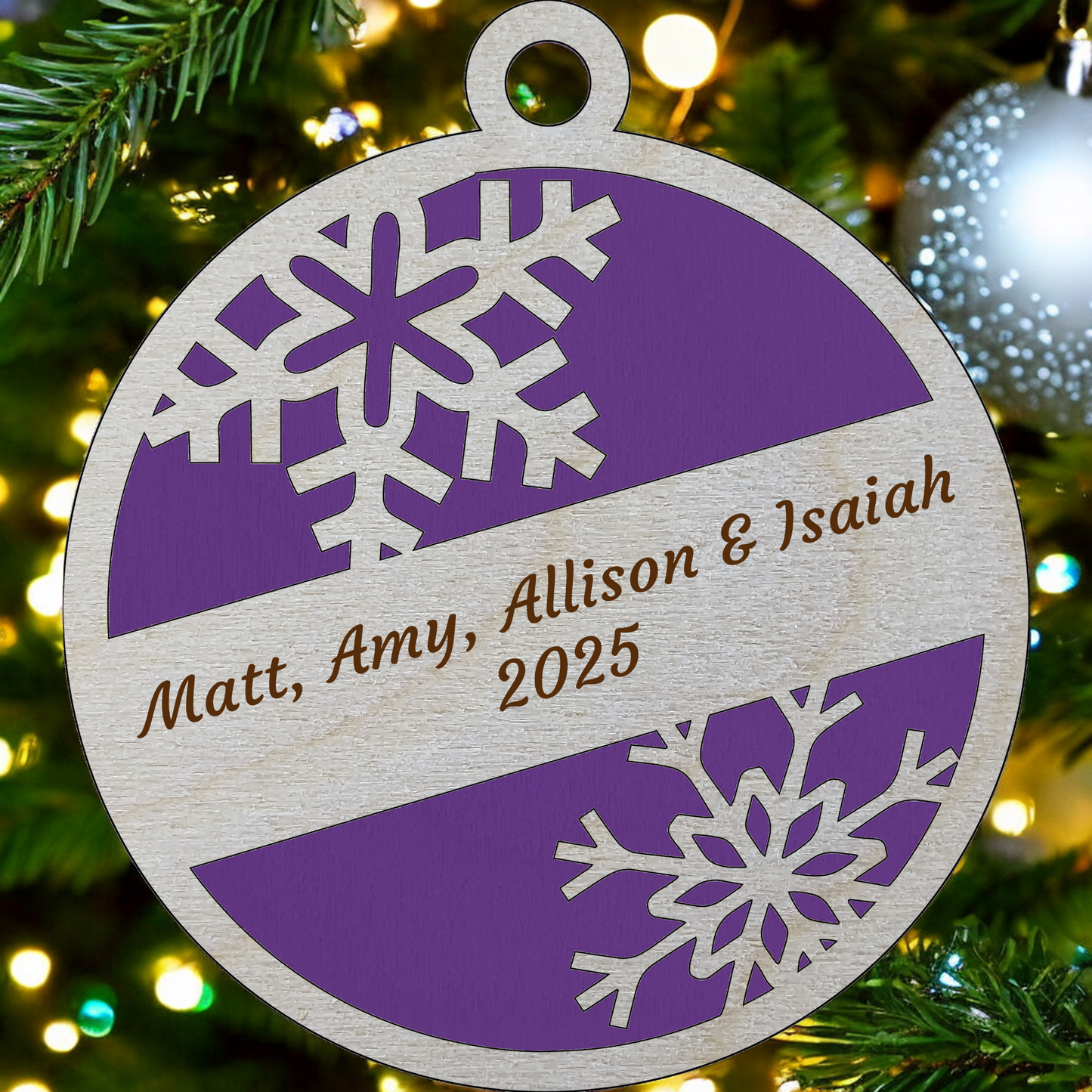 Rustic 2-Layer Wooden Ornament - Customizable Snowflake Design - 3" Round Christmas Tree Decoration