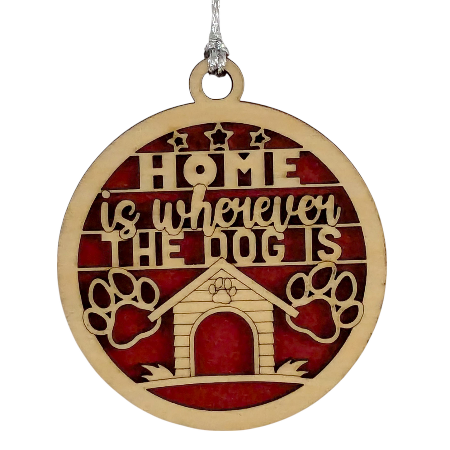 Handcrafted Dog House Christmas Ornament - "Home is wherever the dog is" - 3" Wood Laser Cut Pet Lover Gift - Rustic Holiday Decor - Made in USA