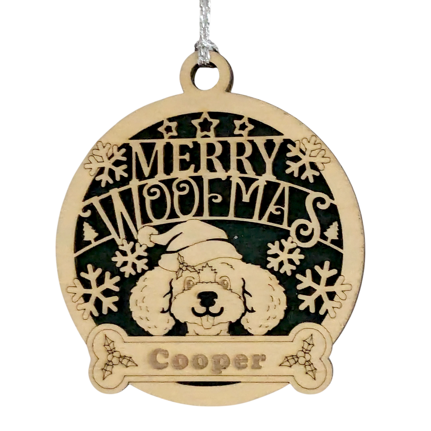 Personalized Merry Woofmas Dog Ornament - 3" Laser Cut Wood Christmas Tree Decoration, Custom Pet Name, Handmade Dog Lover Gift, Two-Layer Design with Snowflakes