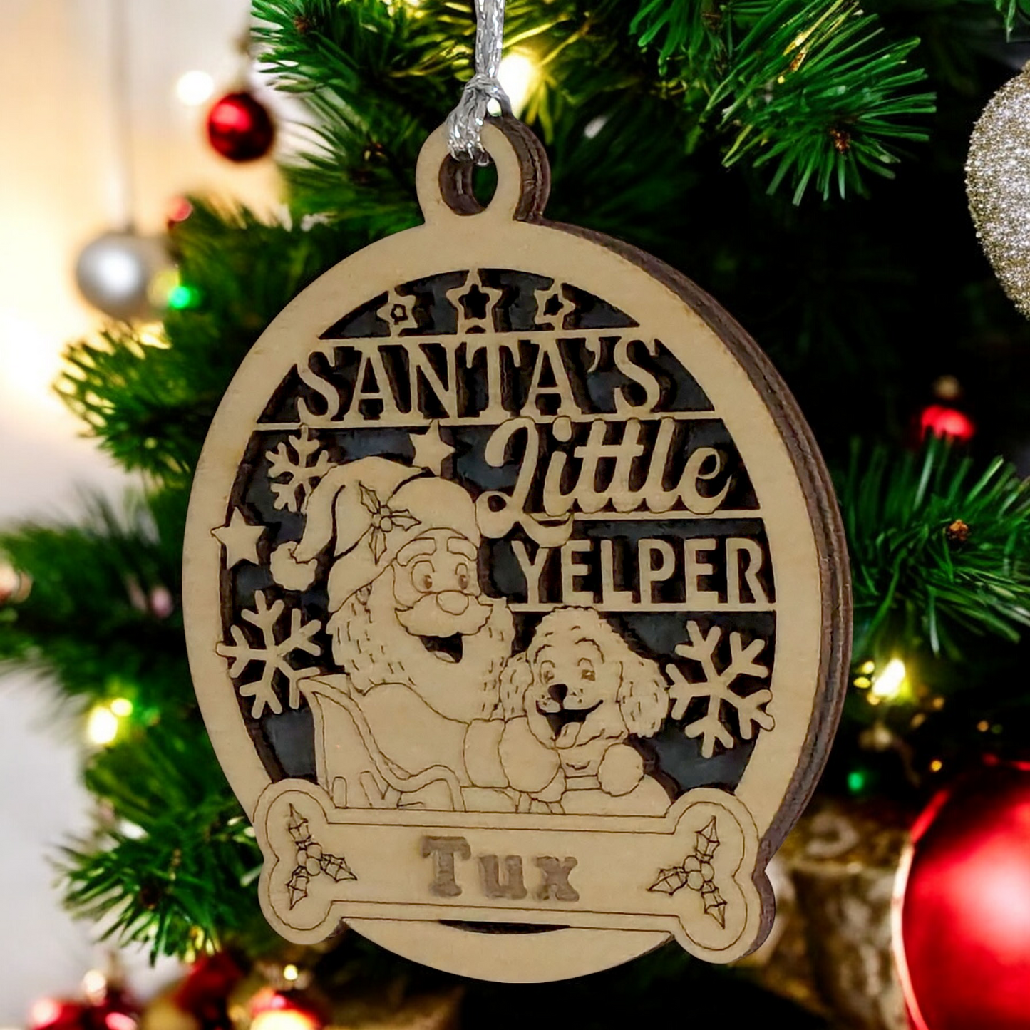 Personalized Dog Christmas Ornament, Custom Pet Name Wood Holiday Decoration, Santa's Little Yelper Dog Ornament, Handcrafted Dog Lover Gift, Christmas Tree Pet Decor