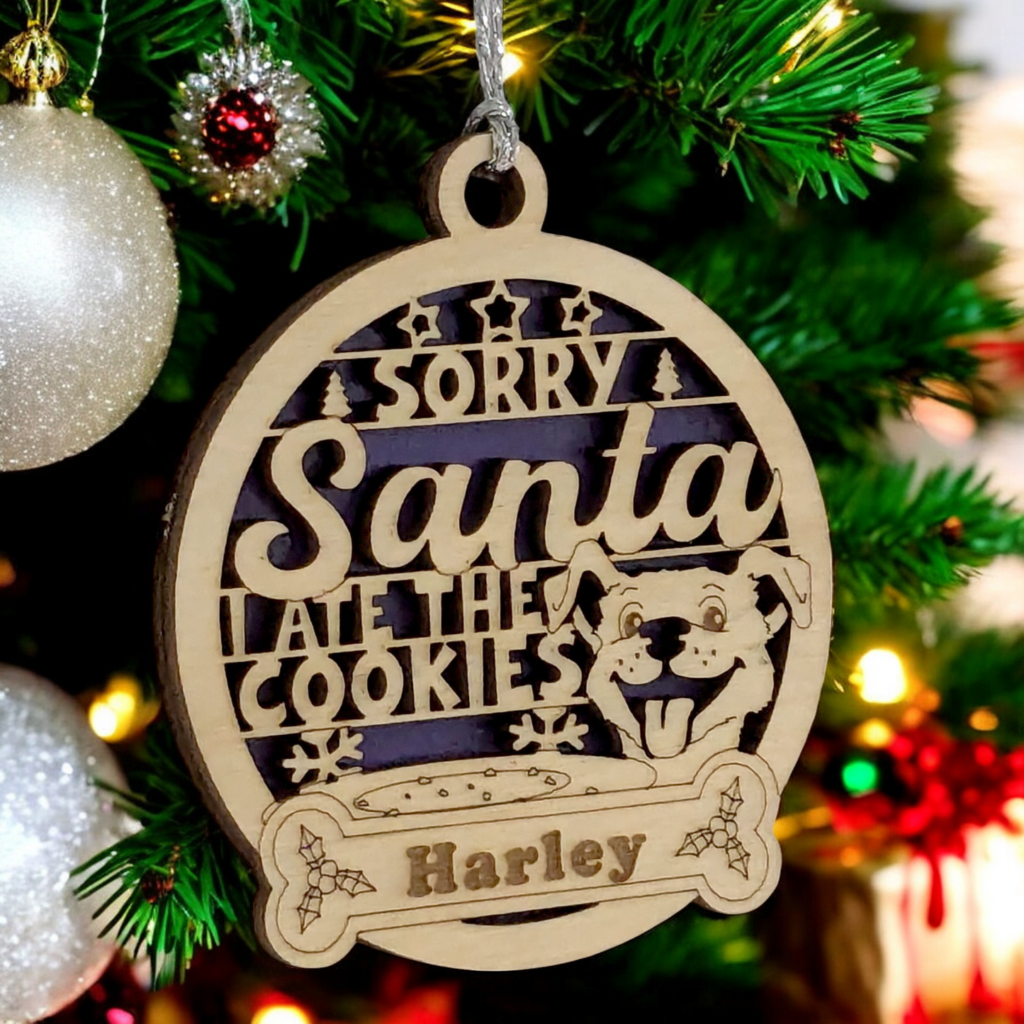 Personalized Dog Christmas Ornament - Custom Name Wooden Pet Ornament - Sorry Santa I Ate The Cookies - Handmade 3" Dog Lover Gift - Holiday Pet Decor