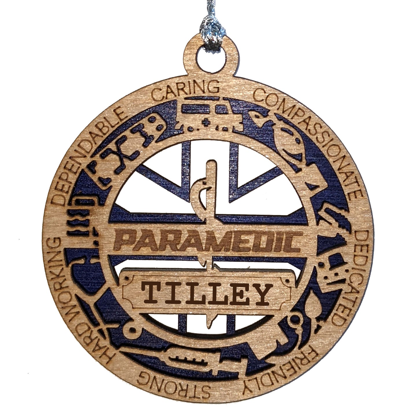 3" Handcrafted Wooden Personalized Paramedic Christmas Ornament with Cut Background - Custom EMT Holiday Decor and Gift