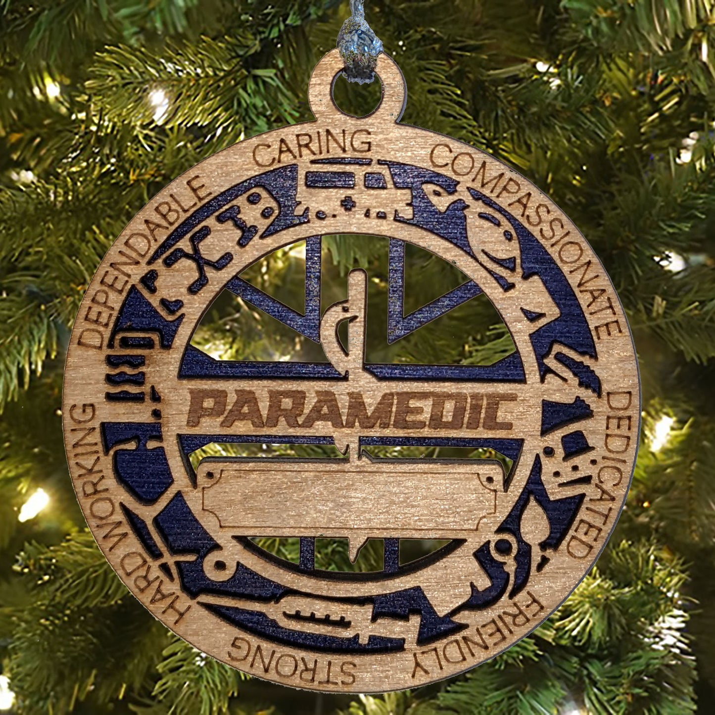 3" Handcrafted Wooden Personalized Paramedic Christmas Ornament with Cut Background - Custom EMT Holiday Decor and Gift